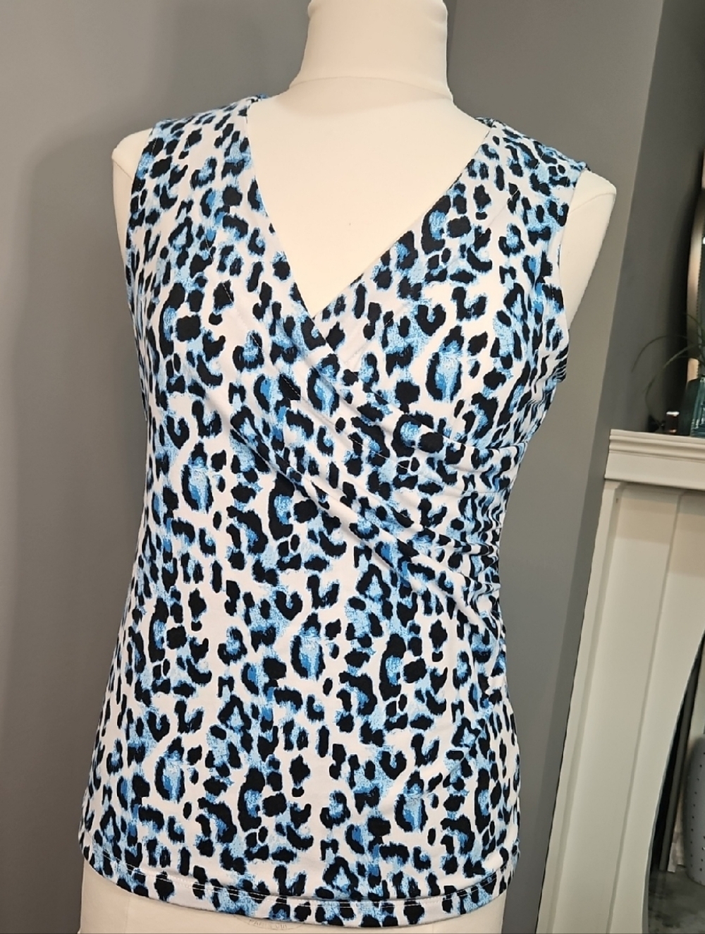 new directions White & Blue Leopard Print V-Neck Sleeveless Midi Dress